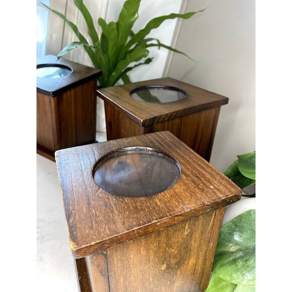 Rare One of a Kind Vintage Wooden Nesting Canisters with Acrylic Top - Set of 3 - Picture 6 of 12